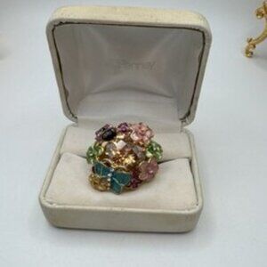 Aldo Flower Ladybug Butterfly Orange Center Stone Cluster Ring Size 6.5 Enamel